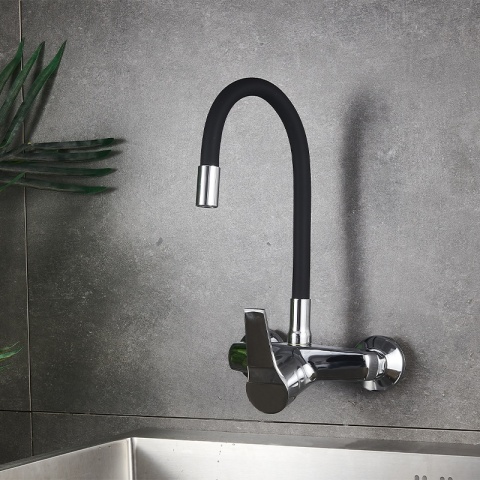 BATERIA KUCHENNA ŚCIENNA EBRO GIĘTKA CZARNA WYLEWKA PODSTAWA CHROM