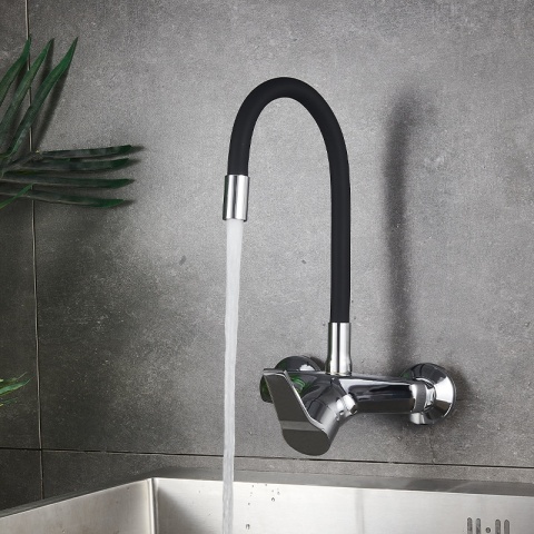 BATERIA KUCHENNA ŚCIENNA EBRO GIĘTKA CZARNA WYLEWKA PODSTAWA CHROM