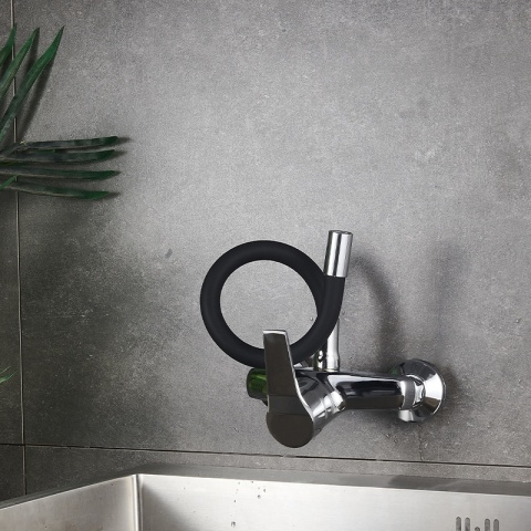 BATERIA KUCHENNA ŚCIENNA EBRO GIĘTKA CZARNA WYLEWKA PODSTAWA CHROM