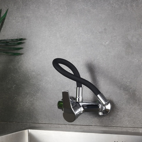 BATERIA KUCHENNA ŚCIENNA EBRO GIĘTKA CZARNA WYLEWKA PODSTAWA CHROM