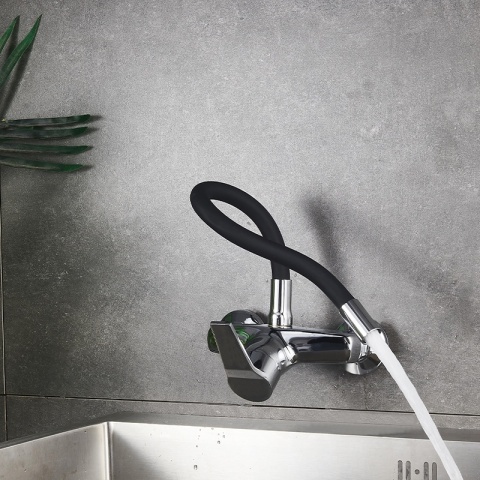 BATERIA KUCHENNA ŚCIENNA EBRO GIĘTKA CZARNA WYLEWKA PODSTAWA CHROM