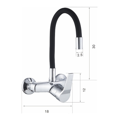 BATERIA KUCHENNA ŚCIENNA EBRO GIĘTKA CZARNA WYLEWKA PODSTAWA CHROM