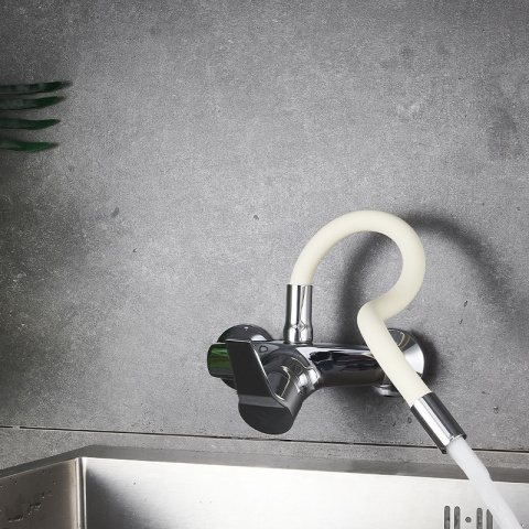 BATERIA KUCHENNA ŚCIENNA EBRO GIĘTKA WYLEWKA ECRU PODSTAWA CHROM