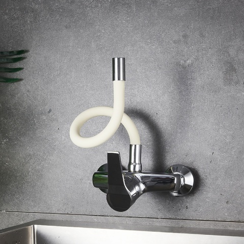 BATERIA KUCHENNA ŚCIENNA EBRO GIĘTKA WYLEWKA ECRU PODSTAWA CHROM