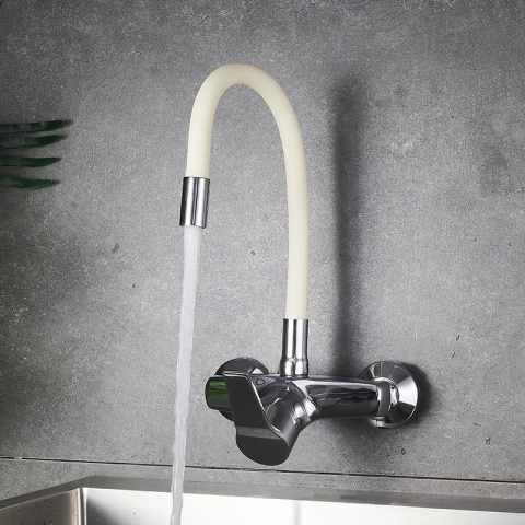 BATERIA KUCHENNA ŚCIENNA EBRO GIĘTKA WYLEWKA ECRU PODSTAWA CHROM