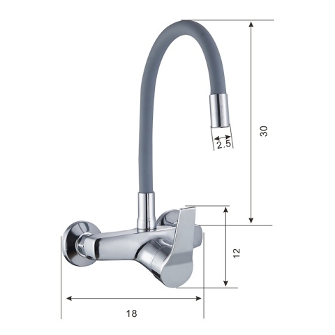 BATERIA KUCHENNA ŚCIENNA EBRO GIĘTKA SZARA WYLEWKA PODSTAWA CHROM