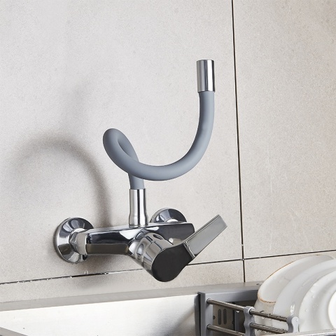 BATERIA KUCHENNA ŚCIENNA EBRO GIĘTKA SZARA WYLEWKA PODSTAWA CHROM