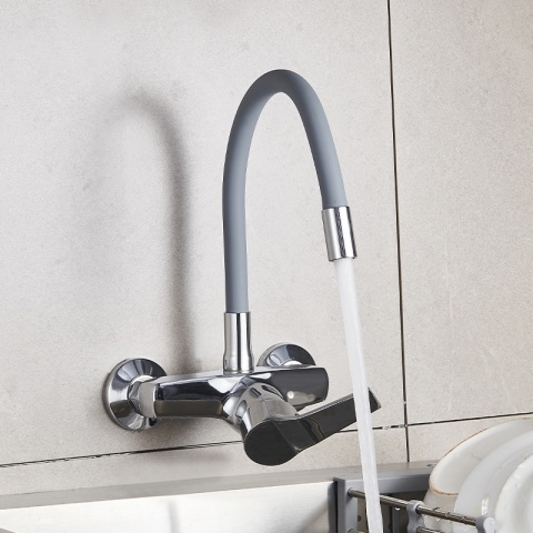 BATERIA KUCHENNA ŚCIENNA EBRO GIĘTKA SZARA WYLEWKA PODSTAWA CHROM