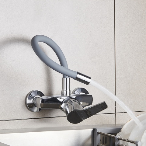 BATERIA KUCHENNA ŚCIENNA EBRO GIĘTKA SZARA WYLEWKA PODSTAWA CHROM