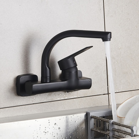 BATERIA KUCHENNA ŚCIENNA OBROTOWA WYLEWKA KRAN ELBA CZARNA