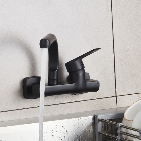 BATERIA KUCHENNA ŚCIENNA OBROTOWA WYLEWKA KRAN ELBA CZARNA