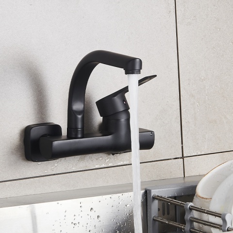 BATERIA KUCHENNA ŚCIENNA OBROTOWA WYLEWKA KRAN ELBA CZARNA