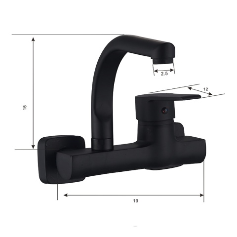 BATERIA KUCHENNA ŚCIENNA OBROTOWA WYLEWKA KRAN ELBA CZARNA