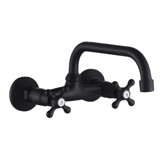 BATERIA KUCHENNA ŚCIENNA OBROTOWA DŁUGA WYLEWKA KRAN RETRO FLORA CZARNA