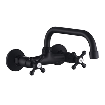 BATERIA KUCHENNA ŚCIENNA OBROTOWA DŁUGA WYLEWKA KRAN RETRO FLORA CZARNA