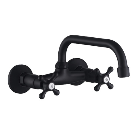 BATERIA KUCHENNA ŚCIENNA OBROTOWA DŁUGA WYLEWKA KRAN RETRO FLORA CZARNA