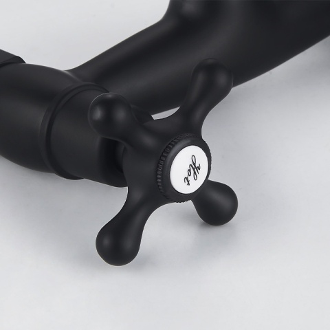 BATERIA KUCHENNA ŚCIENNA OBROTOWA DŁUGA WYLEWKA KRAN RETRO FLORA CZARNA