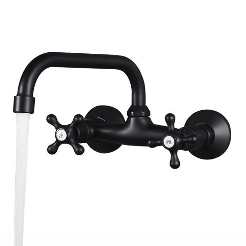 BATERIA KUCHENNA ŚCIENNA OBROTOWA DŁUGA WYLEWKA KRAN RETRO FLORA CZARNA