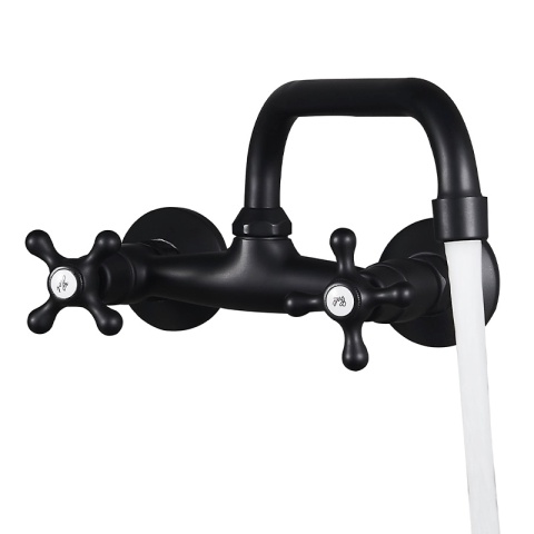 BATERIA KUCHENNA ŚCIENNA OBROTOWA DŁUGA WYLEWKA KRAN RETRO FLORA CZARNA