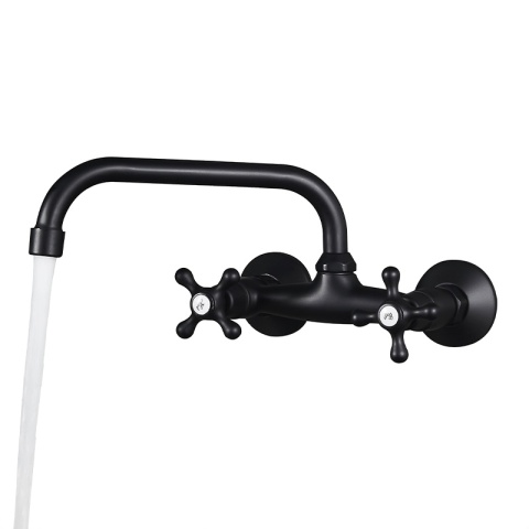 BATERIA KUCHENNA ŚCIENNA OBROTOWA DŁUGA WYLEWKA KRAN RETRO FLORA CZARNA