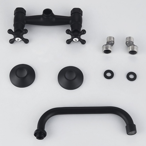 BATERIA KUCHENNA ŚCIENNA OBROTOWA DŁUGA WYLEWKA KRAN RETRO FLORA CZARNA