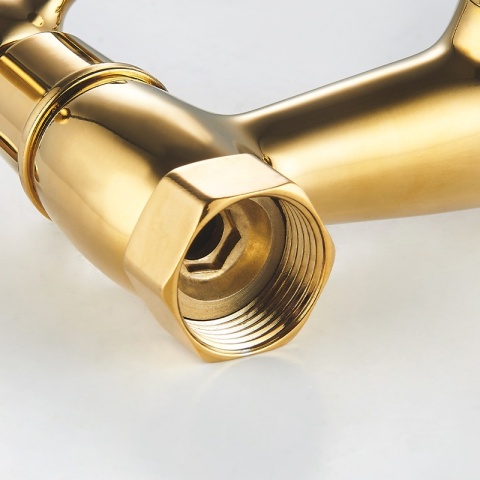 BATERIA KUCHENNA ŚCIENNA OBROTOWA DŁUGA WYLEWKA KRAN RETRO FLORA ZŁOTA