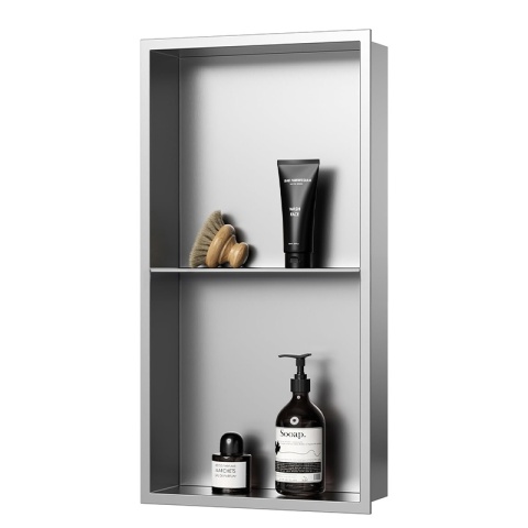 PÓŁKA ŁAZIENKOWA WNĘKOWA DUO Z KOŁNIERZEM CHROM 60X30X10 CM