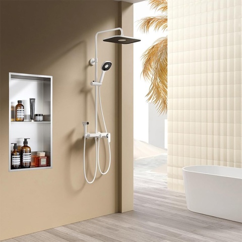 PÓŁKA ŁAZIENKOWA WNĘKOWA DUO Z KOŁNIERZEM CHROM 60X30X10 CM