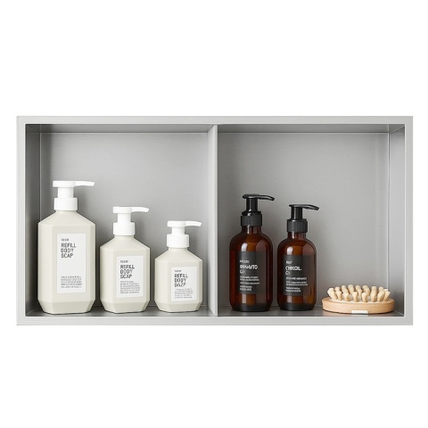 PÓŁKA ŁAZIENKOWA WNĘKOWA DUO Z KOŁNIERZEM CHROM 60X30X10 CM