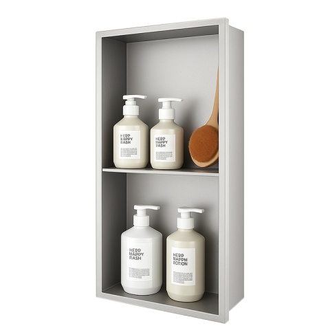 PÓŁKA ŁAZIENKOWA WNĘKOWA DUO Z KOŁNIERZEM CHROM 60X30X10 CM