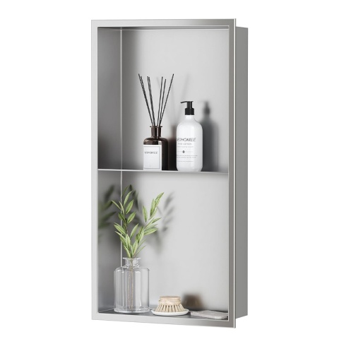 PÓŁKA ŁAZIENKOWA WNĘKOWA DUO Z KOŁNIERZEM CHROM 60X30X10 CM