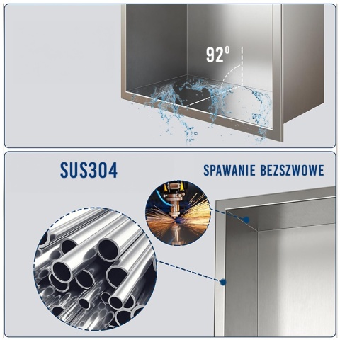 PÓŁKA ŁAZIENKOWA WNĘKOWA DUO Z KOŁNIERZEM CHROM 60X30X10 CM