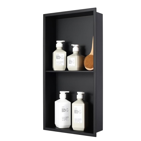 PÓŁKA ŁAZIENKOWA WNĘKOWA DUO Z KOŁNIERZEM CZARNA 60X30X10 CM