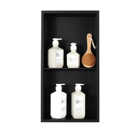 PÓŁKA ŁAZIENKOWA WNĘKOWA DUO Z KOŁNIERZEM CZARNA 60X30X10 CM