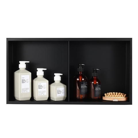 PÓŁKA ŁAZIENKOWA WNĘKOWA DUO Z KOŁNIERZEM CZARNA 60X30X10 CM