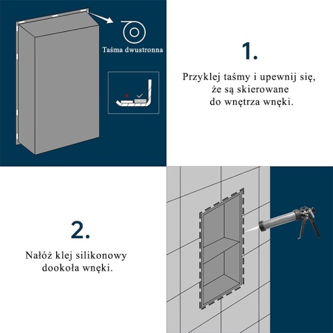 PÓŁKA ŁAZIENKOWA WNĘKOWA DUO Z KOŁNIERZEM CZARNA 60X30X10 CM