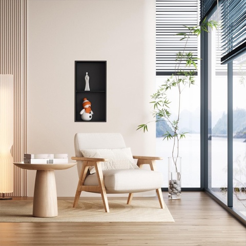 PÓŁKA ŁAZIENKOWA WNĘKOWA DUO Z KOŁNIERZEM CZARNA 60X30X10 CM