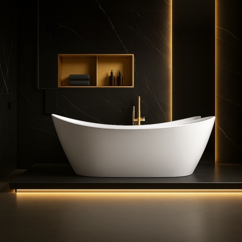 PÓŁKA ŁAZIENKOWA WNĘKOWA DUO Z KOŁNIERZEM ZŁOTA 60X30X10 CM