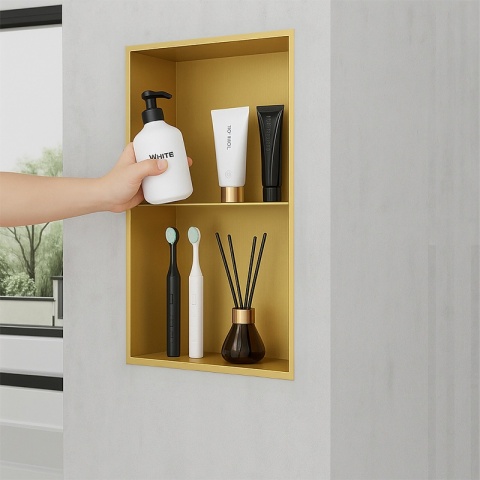 PÓŁKA ŁAZIENKOWA WNĘKOWA DUO Z KOŁNIERZEM ZŁOTA 60X30X10 CM