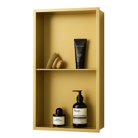 PÓŁKA ŁAZIENKOWA WNĘKOWA DUO Z KOŁNIERZEM ZŁOTA 60X30X10 CM