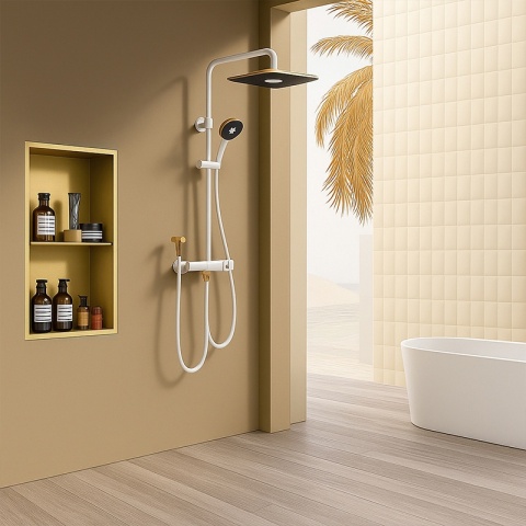 PÓŁKA ŁAZIENKOWA WNĘKOWA DUO Z KOŁNIERZEM ZŁOTA 60X30X10 CM