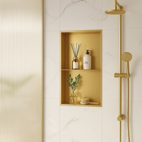 PÓŁKA ŁAZIENKOWA WNĘKOWA DUO Z KOŁNIERZEM ZŁOTA 60X30X10 CM