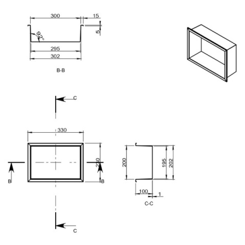 PÓŁKA ŁAZIENKOWA WNĘKOWA IGA Z KOŁNIERZEM CHROM 30X20X10 CM