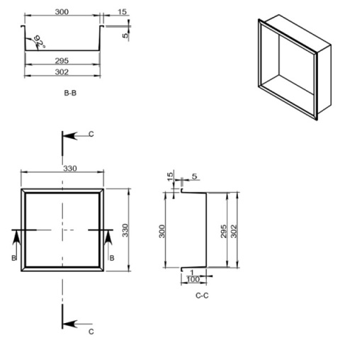 PÓŁKA ŁAZIENKOWA WNĘKOWA IGA Z KOŁNIERZEM CHROM 30X30X10 CM