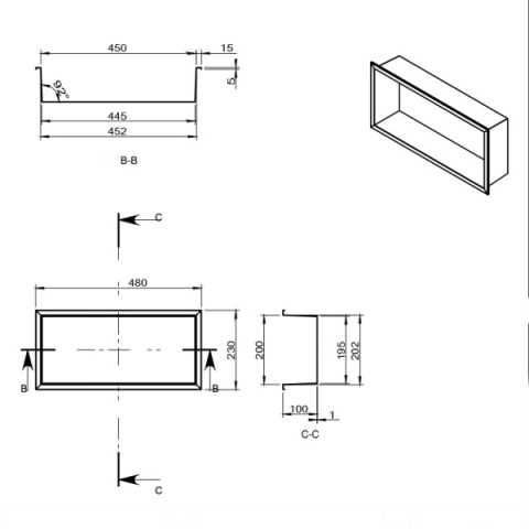 PÓŁKA ŁAZIENKOWA WNĘKOWA IGA Z KOŁNIERZEM CHROM 45X20X10 CM