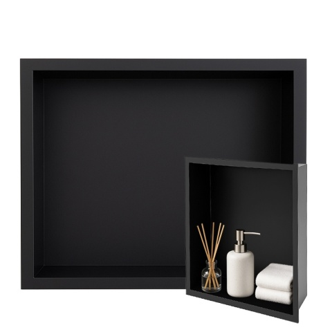 PÓŁKA ŁAZIENKOWA WNĘKOWA IGA Z KOŁNIERZEM CZARNA 30X20X10 CM