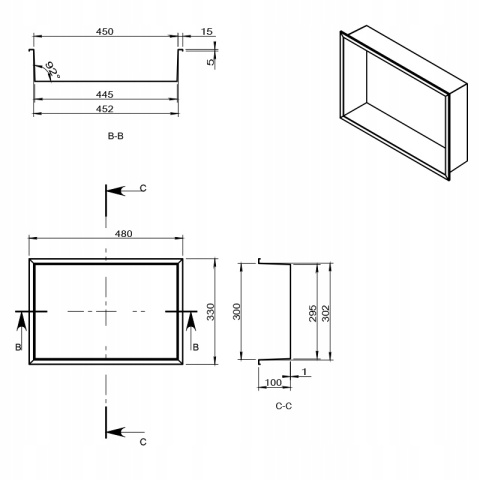 PÓŁKA ŁAZIENKOWA WNĘKOWA IGA Z KOŁNIERZEM CZARNA 45X30X10 CM