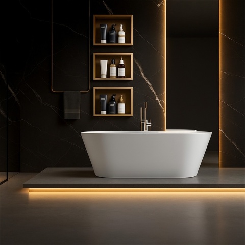 PÓŁKA ŁAZIENKOWA WNĘKOWA IGA Z KOŁNIERZEM ZŁOTA 45X30X7 CM