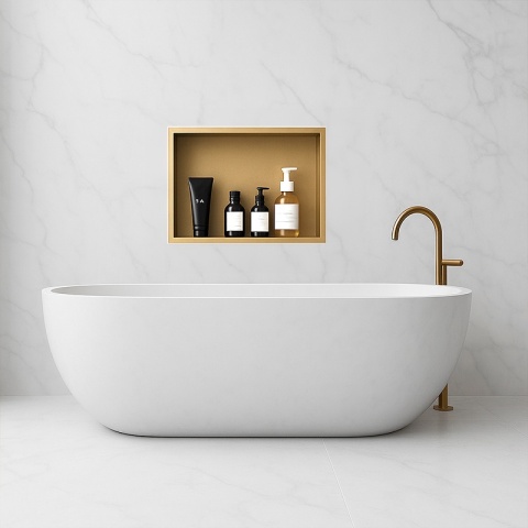 PÓŁKA ŁAZIENKOWA WNĘKOWA IGA Z KOŁNIERZEM ZŁOTA 45X30X7 CM