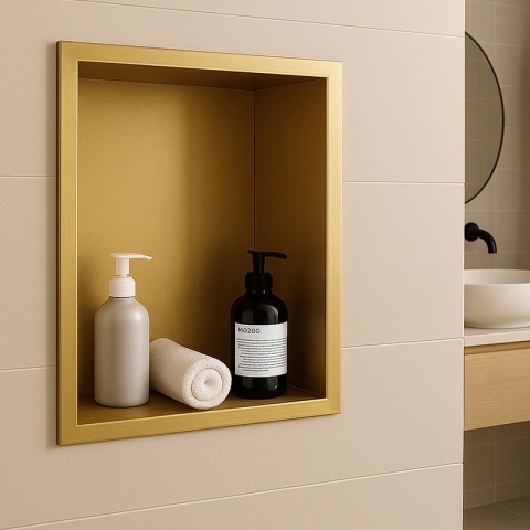 PÓŁKA ŁAZIENKOWA WNĘKOWA IGA Z KOŁNIERZEM ZŁOTA 45X30X7 CM